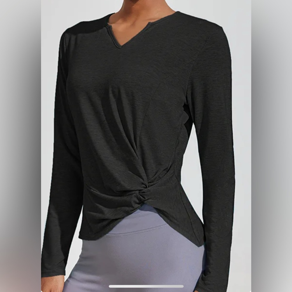 Green Asymmetrical Tie Front Long Sleeve Blouse
